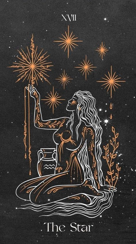 Mystical Feminine Tattoos, Spiritual Feminine Tattoos, The Star Tarot Wallpaper, Tarot Art Aesthetic, Mystic Arts Aesthetic, Starseed Tattoo, Mystical Art Spiritual, Spiritual Line Art, Tarot Artwork