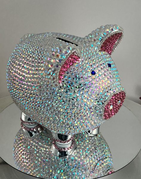 Custom Designed AB Rhinestone Chrome Ceramic Piggy Bank Music - Etsy Diy Rhinestone Crafts, Nursery Gifts, Ceramic Piggy Bank, Tequila Bottle, Rhinestone Cups, Bling Ideas, Bling Rhinestones, Rhinestone Projects, Silver Tequila