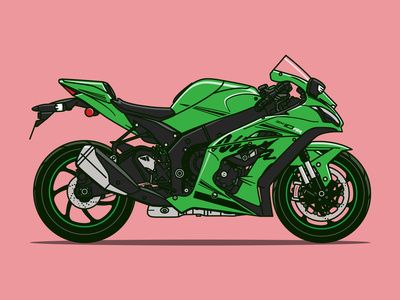 Motorcycle Illustration, Illustrations, Green, Pink