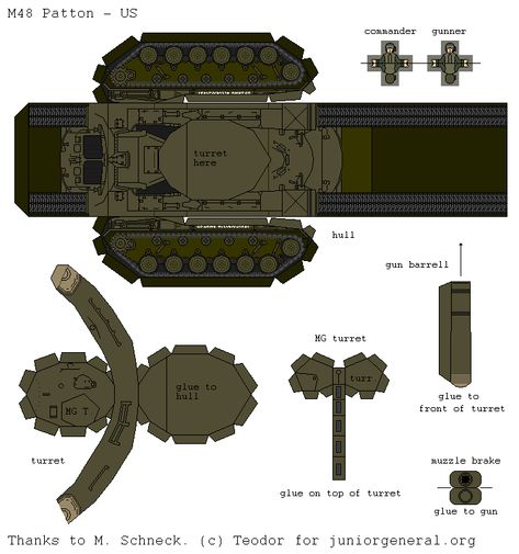 US M-48 Patton Tank (3-D Fold Up) | Paper Miniature Paper Tanks Template, Junior General, Tank Papercraft, South Park Random, Ww1 Tanks, Paper Tanks, Patton Tank, Car Papercraft, Paper Model Car