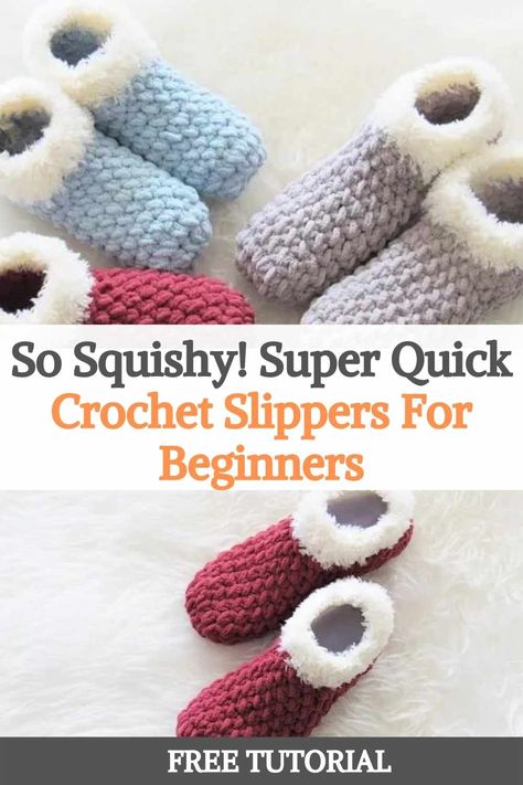 Crochet Slippers For Beginners, Free Crochet Slippers, Crochet Borders For Blankets, Crochet Slippers Pattern, Herringbone Stitch Tutorial, Bernat Baby Yarn, Crocheted Accessories, Chunky Yarn Crochet, Crochet Slippers Free