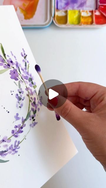 Diy Card Watercolor, Easy Watercolors For Beginners, Diy Cards Watercolor, Diy Watercolor Cards Simple, Watercolor Wreath Tutorial, Easy Flower Painting Watercolour, Watercolour Crafts, Water Coloring Painting Ideas, Diy Watercolor Paint