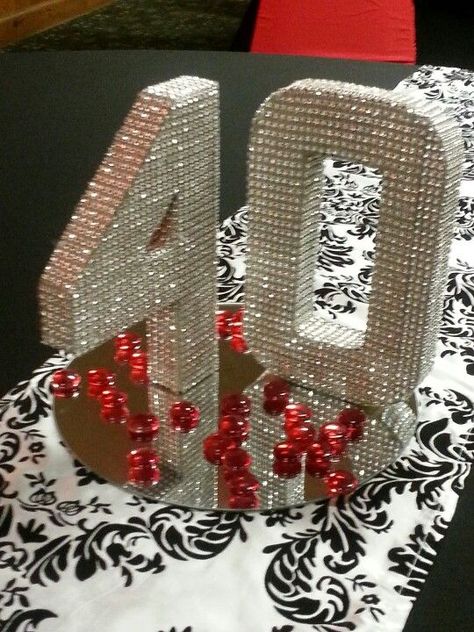 40th Bling Centerpiece 40th Birthday Table Decorations, 40th Birthday Table, Bling Birthday Party, Bling Centerpiece, 40th Party Ideas, Table Decorations Diy, 40th Bday Ideas, 40th Anniversary Party, Bling Party