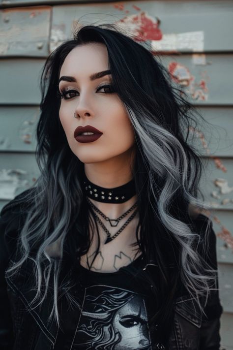 15 Stunning Jet Black Hair Color Ideas Elegant Hair Color Ideas, Jet Black Hair Color Ideas, Jet Black Hair Color, White And Black Hair, Black Hair Color Ideas, Black And Silver Hair, Spooky Hair, Hair Dye Tips, Black Hair Dye