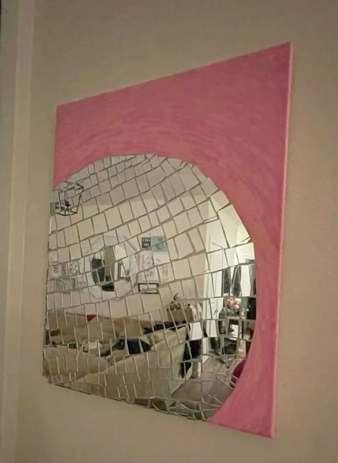 Mirror Ball Print, Disco Mirror, Bedroom Pieces, Mirror Painting, Mirror On The Wall, Mini Canvas Art, Diy Art Painting, Diy Canvas Art, Disco Ball