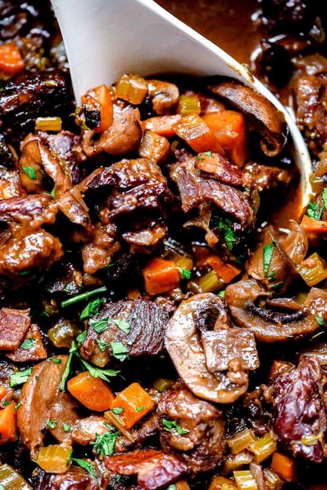 Classic Beef Bourguignon Recipe - foodiecrush .com Easy Beef Bourguignon, Diced Beef Recipes, Beef Burgundy Recipe, Beef Bourguignon Recipe, Beef Food Recipes, Boiled Chicken Breast, Best Beef Recipes, Beef Meals, Beef Dinners