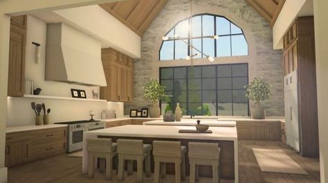 Cottage Core Bloxburg House, Bloxburg House Builds, Modern Suburban House, Bloxburg Kitchen Ideas, Modern Mansions, Roblox Bloxburg House Ideas, Two Story House Design, Bloxburg Kitchen, Bloxburg Builds