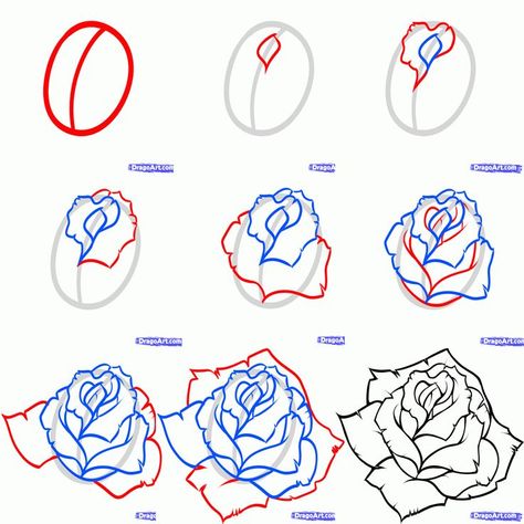 Chicano Flower Drawing, How To Draw Tattoos Step By Step, How To Draw A Rose, How To Draw Roses, Flower Sketch Pencil, Trin For Trin Tegning, Rose Drawing Simple, Rose Step By Step, Draw A Rose