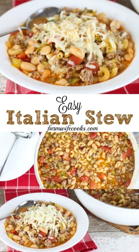 This Easy Italian Stew recipe is a great one-pot meal that you can throw together in 30 minutes and is budget friendly! Perfect for a busy day! It is minestrone like and hearty enough to fill you up! Italian Stew, Recipes With Friends, Slow Cooker Chili Recipe, Budget Cooking, Kidney Diet, Potluck Dishes, Yummy Meals, Easy Italian, Cooking On A Budget