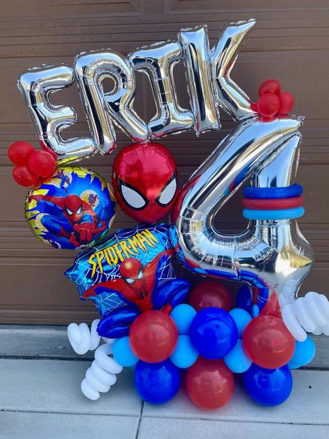 Spiderman Balloon Bouquet, Spiderman Balloon Decorations, Spiderman Balloons, Superhero Birthday Party Decorations, Spiderman Balloon, Spiderman Christmas, Spiderman Birthday Party Decorations, Spiderman Decorations, Spiderman Birthday Party