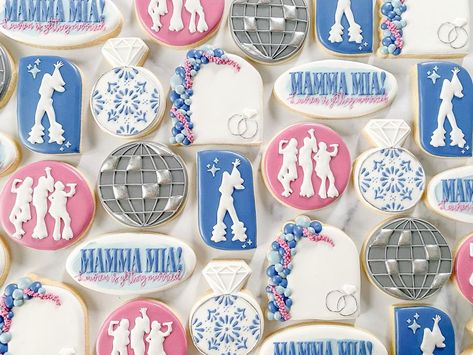 Abba Cookies, Mama Mia Cookies Decorated, Mamma Mia Cookies Decorated, Mamma Mia Desserts, Mama Mia Cookies, Mamma Mia Cookies, 18th Party Themes, Sweet Sixteen Themes, 17th Birthday Party Ideas