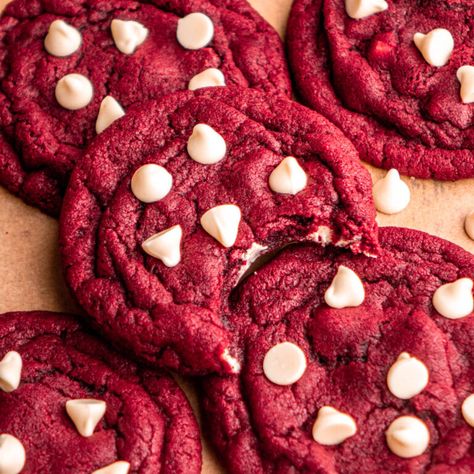 Red Velvet Cookies - In Bloom Bakery Red Snacks, Red Velvet Cookie Recipe, Soften Brown Sugar, Chocolate Chip Cookie Brownies, Chocolate Thumbprint Cookies, Chewy Gingerbread Cookies, Christmas Cookie Box, Velvet Cookies, Chewy Peanut Butter Cookies