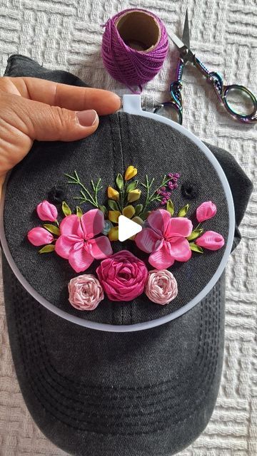 Mai Bordados on Instagram: "Te muestro un poquito el proceso de una  gorra bordada a mano con cinta 😉  Mai Bordados, pasión hecho a mano." On Instagram, Instagram