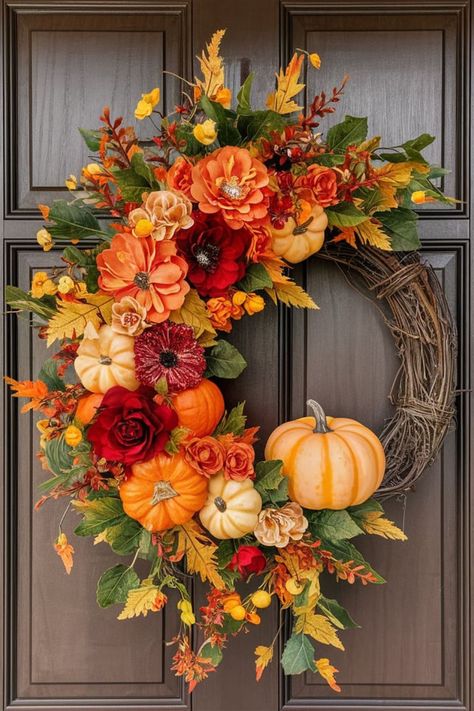 20 Pumpkin Wreath DIY [For Every Occassion] Fall Pumpkin Wreath Diy, Pumpkin Frame Wreath, Burlap Pumpkin Wreath, Pumpkin Wreath Diy, Luxury Christmas Decor, Easy Fall Wreaths, Fall Decor Wreaths, Wire Wreath Forms, Felt Pumpkins