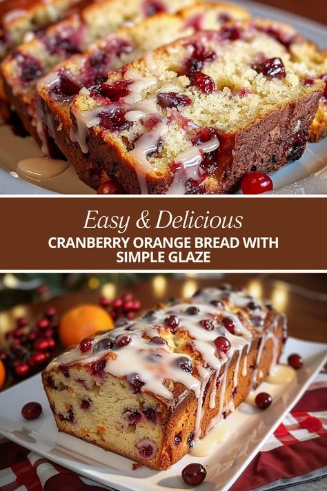 Cranberry Orange Bread with Simple Glaze Orange Cranberry Loaf, Orange Bread Recipe, Orange Loaf Cake, Cranberry Bread Recipes, Orange Bread, Cranberry Orange Bread, Cranberry Bread, Orange Glaze, Fruit Bread