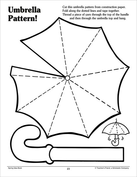 Umbrella Pattern - Scholastic Printables Spring Umbrella Craft, Umbrella Pattern Printable, Felt Umbrella Pattern, Umbrella Activities For Toddlers, Umbrella Template Free Printable, Umbrella Worksheet, Umbrella Art Project, Umbrella Outline, Umbrella Template