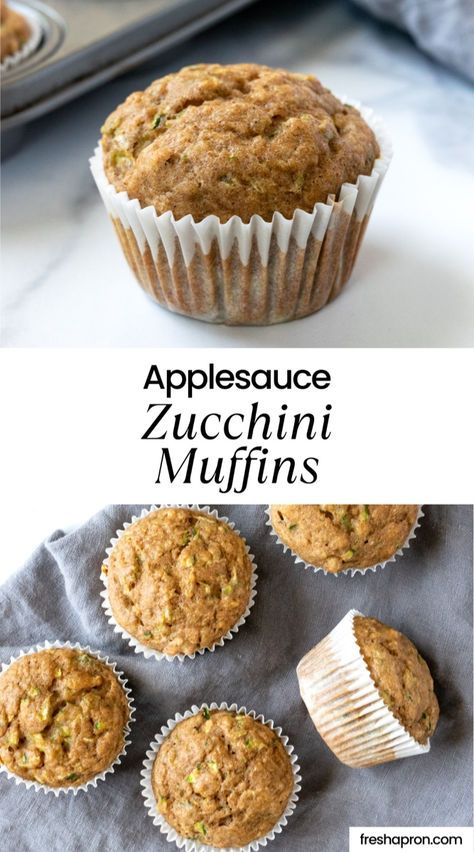 These Applesauce Zucchini Muffins are a healthy muffin recipe made with wholesome ingredients. If you love homemade zucchini bread, then you’re going to love these zucchini applesauce muffins. They’re moist, fluffy, and so flavorful. Follow Fresh Apron for more Breakfast Recipes. Zucchini Applesauce Muffins, Zucchini Applesauce, Golo Breakfast, Homemade Zucchini Bread, Zucchini Bread Muffins, Zucchini Muffins Healthy, Christmas Muffins, Banana Zucchini Muffins, Toddler Muffins