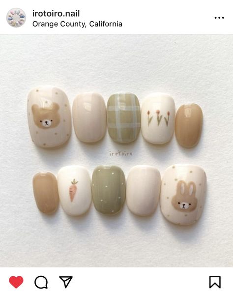 Japanese Nails Short, Animal Nail Designs, Tulip Nails, Bear And Rabbit, Nails Kawaii, Swirl Nails, Fashionable Nails, Custom Nails, Bears Nails