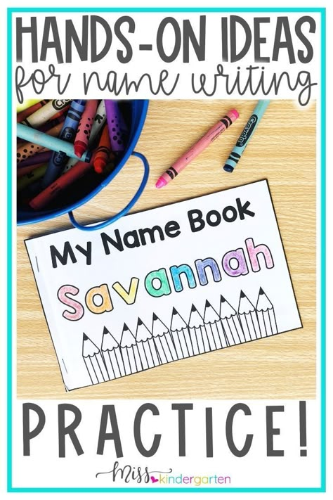 Practice handwriting in preschool or kindergarten with these cute name activities. Students can customize the activity to their name. Hang in the hallway as a decoration or let them take the crafts home to share with their family. Great for fine motor practice and letter identification. Can also practice letters sounds. Name Books For Kindergarten, Name Identification Activities Preschool, Name Activities Kindergarten, Preschool Name Crafts, Kindergarten Name Activities, Preschool Name Activities, Writing Activities For Kindergarten, Name Writing Activities, Name Building