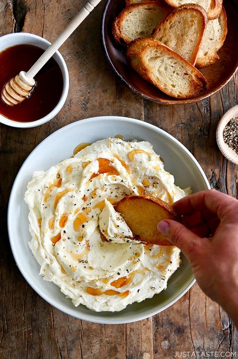 Whipped Brie With Fig Jam, Brie And Hot Honey, Whipped Cheese Board, Spreadable Brie Recipes, Topping For Brie Cheese, French Brie Recipes, Brie Butter Recipe, Whipped Brie Butter, Whipped Brie Appetizer