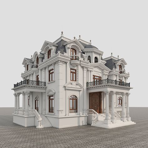 Villa Classic, Home Designs Exterior, Decoration Beton, Classic Villa, Classic House Design, 3d Studio, Classic Architecture, Classical Architecture, Dream House Exterior