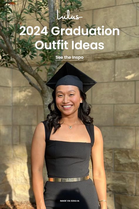 You can wear whatever you want under your graduation gown! See how to put together a 2024 graduation outfit based on your personal style vibe. Under Gown Graduation Outfit, Cute Formal Winter Outfits, Grad Dress College, What To Wear Under Cap And Gown, Womens Graduation Outfit, Graduation Outfit With Gown, Graduation Outfit Casual, Graduate Student Outfit, Law School Graduation Dress