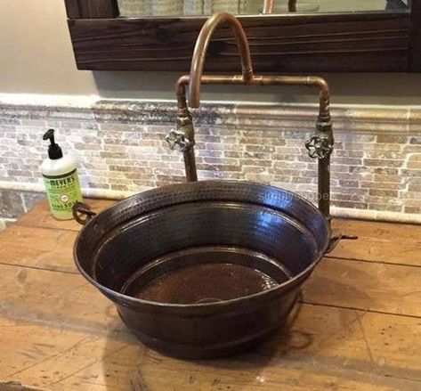 Copper Sink Care, Bucket Sink, Bucket Design, Copper Vessel, Sink Grid, Bath Sinks, Aged Copper, Rustic Bathrooms, Copper Sink