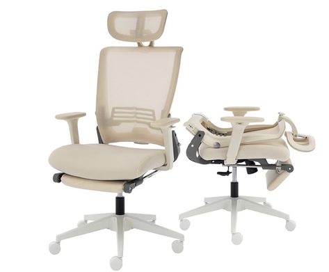 Foldable Ergonomic Office Chair with Footrest, High Back Computer Chair with 2D Headrest, Mesh Back, Sponge Seat, Adjustable Lumbar Support, 2D Armrest, Home Office Desk Chair, Cream Home Office Desk Chair, Chair With Footrest, Comfortable Office Chair, High Back Office Chair, Computer Desk Chair, Mesh Chair, Swivel Office Chair, Mesh Office Chair, Home Office Desk