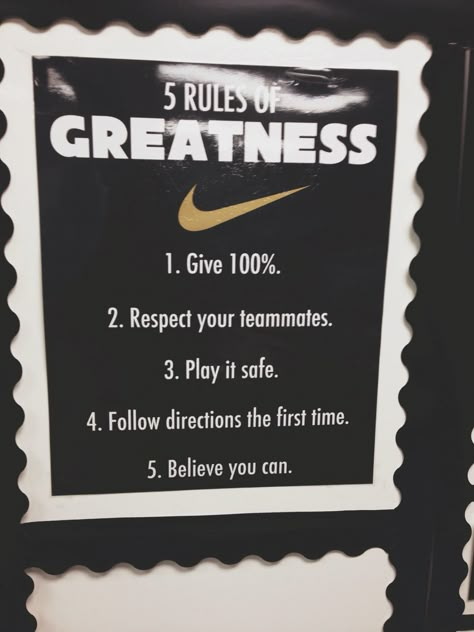 Classroom theme - Nike just do it. Classroom rules Men Classroom Theme, Sport Themed Classroom Ideas, Men Teacher Classroom Decor, Athletic Bulletin Boards High Schools, Nike Classroom Theme, Champion Theme Classroom, Sneaker Classroom Theme, Sporty Classroom Decor, Inclusion Classroom Decor