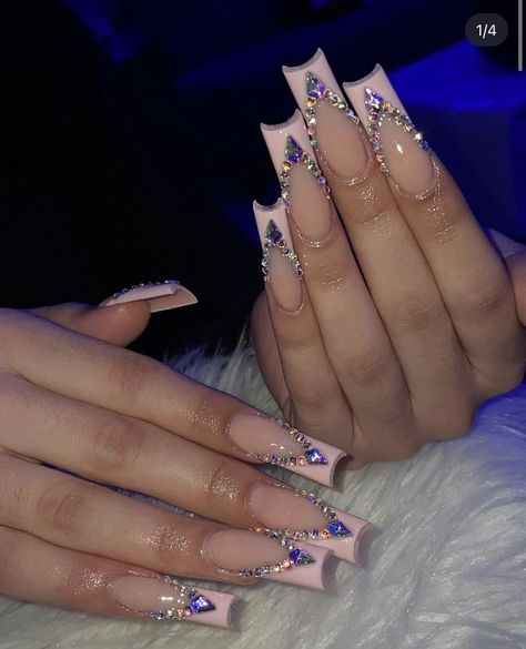 Long Nail Ideas With Diamonds, Birthday Nails Inspo, Baby Pink Nails, Glamour Nails, Gel Nails Diy, Nails Design With Rhinestones, Classy Acrylic Nails, Acrylic Nails Coffin Pink, Nails Only