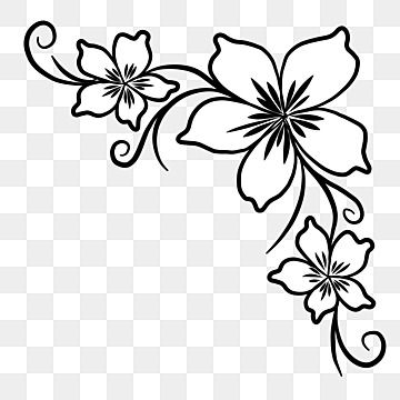 Flower Png Images Black And White, Flower Border Black And White, Clipart Images Black And White, Coner Boder Design, Corner Floral Designs, Flower Corner Drawing, Corner Designs Border Flowers, Corner Drawing Ideas, Beautiful Flowers Drawing Design