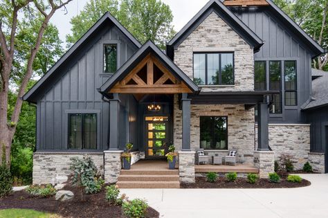 Modern Farmhouse - G&G Custom Homes - Indianapolis Custom Home Builder Gray House Exterior, Mountain Home Exterior, Creek House, Gray House, Trim Colors, Cabin Exterior, Eagle Rock, Modern Farmhouse Exterior, Exterior Remodel