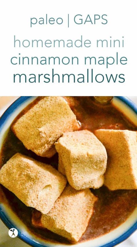 Perfect for hot cocoa, or just a healthy treat, these real food mini cinnamon maple marshmallows are a fun twist on a homemade favorite. #realfood #paleo #gapsdiet #dairyfree #refinedsugarfree #cinnamon #maple #marshmallows #minimarshmallows Collagen Snacks, Paleo Marshmallows, Maple Marshmallows, Healthy Marshmallows, Autoimmune Paleo Recipes, Aip Desserts, Vegan Marshmallows, Gelatin Recipes, Healthy Children