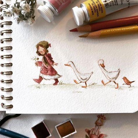 Sue Rahel, Follow The Leader, Picture Books Illustration, Book Illustration Art, Watercolor Art Lessons, Arte Sketchbook, Bullet Journal Art, Arte Inspo, Watercolor Inspiration