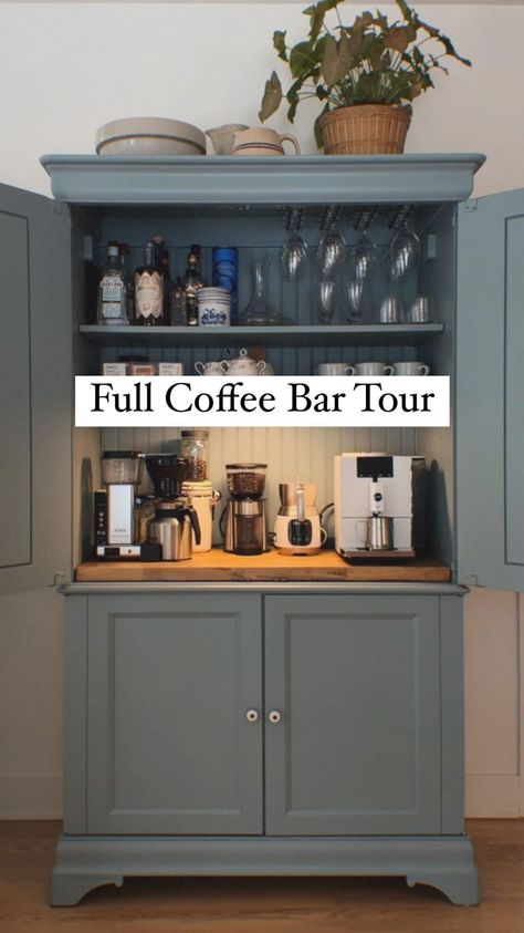 Coffee Bar Out Of Tv Cabinet, Tv Cabinet To Bar, Entertainment Center To Coffee Bar Diy, Tv Stand Turned Into Coffee Bar, Kitchen Coffee And Wine Bar, Coffee Dresser Bar, Built In Cabinet Coffee Bar, Tv Cabinet Coffee Bar, Building A Coffee Bar