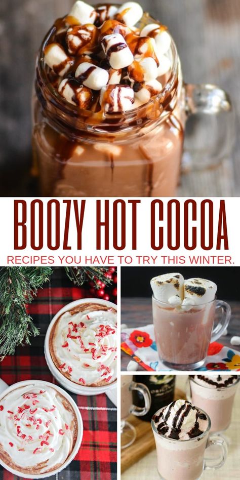 Hot Chocolate Bar For Adults, Adult Hot Chocolate Bar Ideas, Winter Potluck Ideas, Potluck Ideas Christmas, Christmas Drinks For Adults, Hot Cocoa Ideas, Boozy Hot Cocoa, Adult Hot Chocolate, Ski Ideas