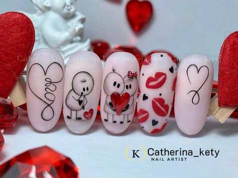 Valentines Nails Heart, Nail Ideas Valentines, Valentine's Day Nail Design, Valentines Nail Art Designs, Nail Art Courses, Classy Nail Art Ideas, Mickey Nails, Heart Nail Designs, Madam Glam