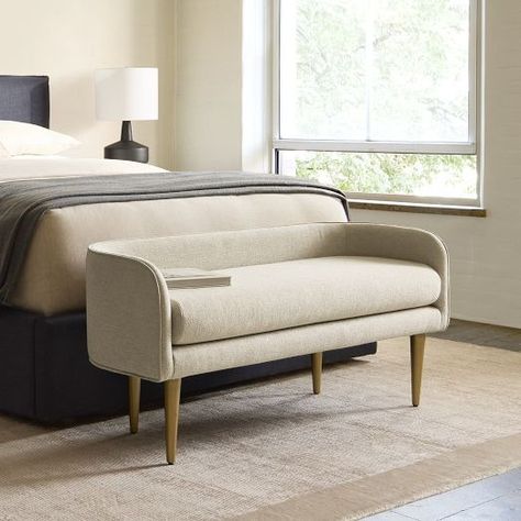 Indoor Benches | West Elm Cushioned Bench Seating, Bedroom Benches Master, Sofa Bench Design, Bed Bench Ideas, Bed Cushion Design, Japandi Room, Bedroom Bench Modern, Small Closet Design, Bed End Bench