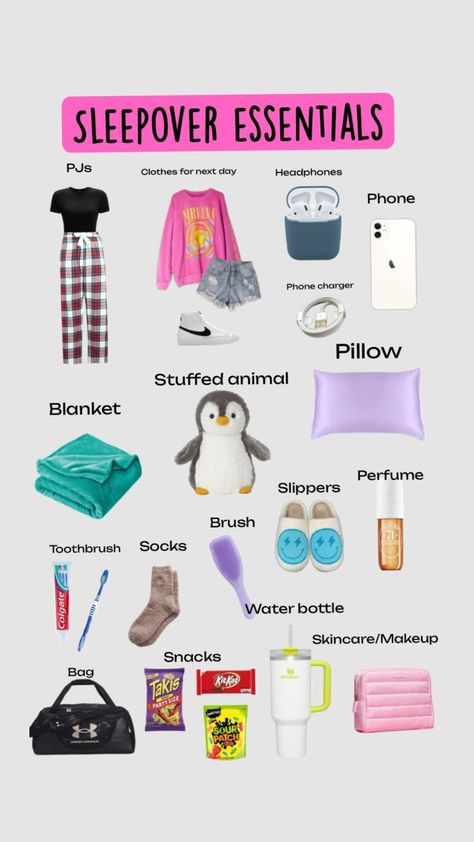 Sleepover Essentials, Animal Blanket, Brushing Teeth, Slippers, Clothes