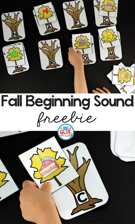 Fall Literacy Centers, Early Childhood Education Programs, Fall Centers, Kindergarten Freebies, Fall Lessons, Printable Kindergarten, Fall Kindergarten, Supply Labels, Initial Sounds