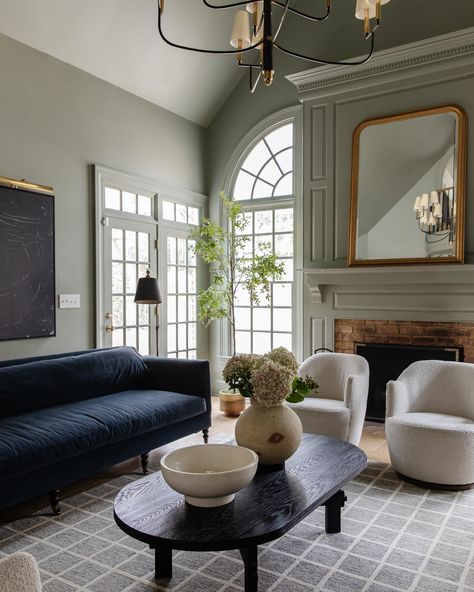 Show and Tell! All the Little Changes Around the House Julia Marcum, Blue Velvet Sofa Living Room, Meadow House, Mismatched Furniture, Blue Velvet Sofa, Modern Colonial, Chris Loves Julia, Friends Instagram, Swivel Chairs