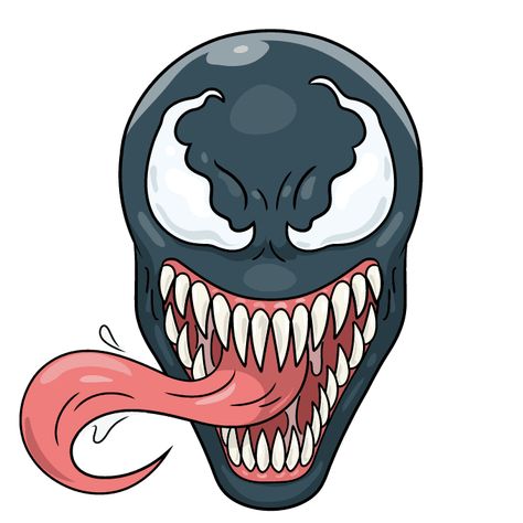 Venom Cartoon Drawing, Venom Drawing Easy, Cartoon Venom, Scary Drawing Ideas, Easy Halloween Art, How To Draw Venom, Bape Cartoon, Half Face Drawing, Venom Drawing