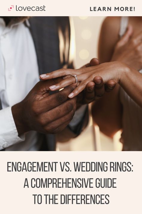 Do you know the difference between wedding and engagement rings? From different cuts to unique or simple designs, there are so many choices! We’ll provide guidance on when to start shopping for rings and how to choose one in the first place. Difference Between Wedding Ring And Engagement Ring, Difference Between Engagement Rings And Wedding Rings, Engagement Vs Wedding Ring, Engagement Rings On Finger, Proposals Ideas, Wedding And Engagement Rings, Engagement Ring Cuts, Proposal Ring, First Place