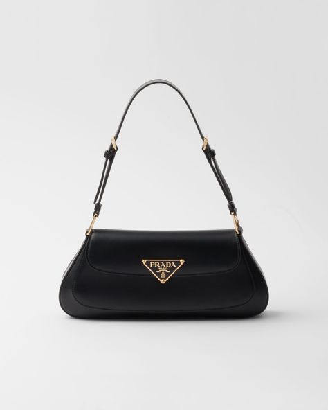 Black Leather Shoulder Bag | PRADA Leather Prada Bag, Prada Black Shoulder Bag, Cute Prada Bags, Small Black Designer Bag, Small Black Shoulder Bag, Prada Shoulder Bag Outfit, Black Designer Bag, Prada Bag Aesthetic, Prada Vintage Bag