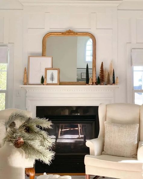 Rectangle Mirror On Mantle, Mirrors Above Fireplace Mantle, Mirror Above Fireplace Mantle, Mirrors Above Fireplace, Mantle Decor With Mirror, Above Fireplace Ideas, Mirror Over Fireplace, Mirror Above Fireplace, Transitional Fireplace