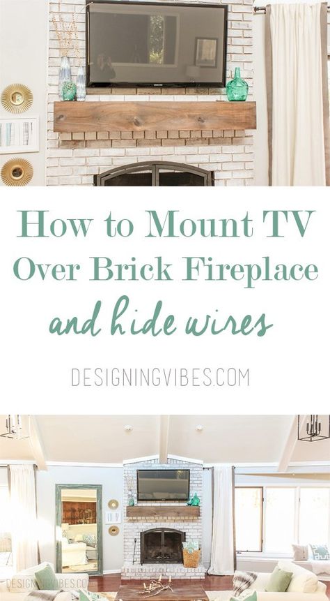 how to mount tv on brick fireplace and hide wires Tv Over Brick Fireplace, Tv Above Fireplace, Tv Over Fireplace, Mount Tv, Hide Wires, Flat Screen Tv, Blogger Home, Fireplace Remodel, Fireplace Makeover