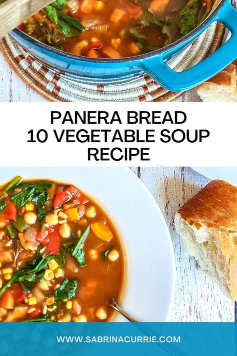 Brimming with fresh vegetables, wholesome grains, and deliciousness, this copycat Panera Bread 10 Vegetable Soup recipe is the best copycat version ever! Panera 10 Vegetable Soup Recipe, Panera Vegetable Soup Recipe, Panera 10 Vegetable Soup, 10 Vegetable Soup, West Coast Kitchen, Copycat Panera Bread, Soup And Bread, Panera Recipes, Organic Soup