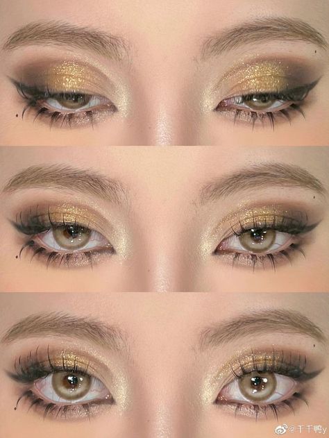 Aesthetic Eye Makeup, Face Transformation, Golden Eye Makeup, Aesthetic Eye, Golden Makeup, Maquillage On Fleek, Gold Makeup Looks, Hazel Eye Makeup, Gold Eye Makeup