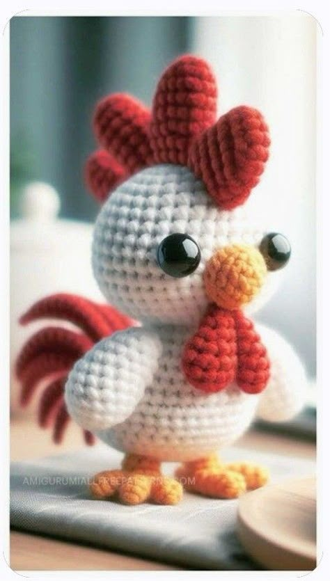 Free Crochet Patterns For Chickens, Rooster Crochet Pattern Free, How To Crochet A Chicken, Arumigami Crochet, Amigurumi Chicken Free Pattern, Arigumi Crochet Amigurumi, Crochet Rooster Pattern Free, Arugami Crochet Pattern Free, Crochet Rooster Pattern