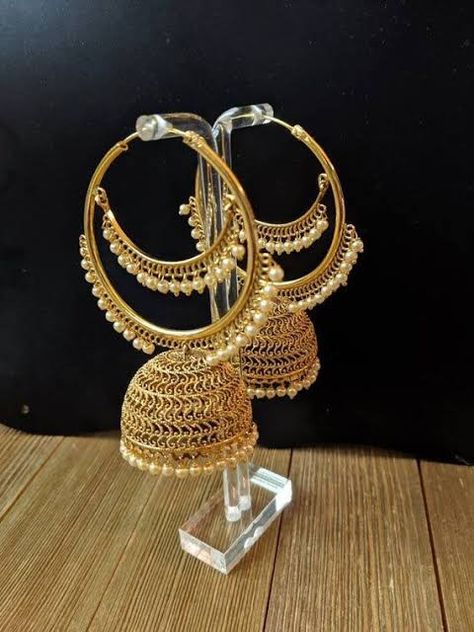 Punjabi Jhumka, Hijab Jewelry, Punjabi Earrings, Small Nose Studs, Gold Jhumka, Bridal Jewelery, Indian Jewelry Earrings, Indian Earrings, Jhumka Earrings